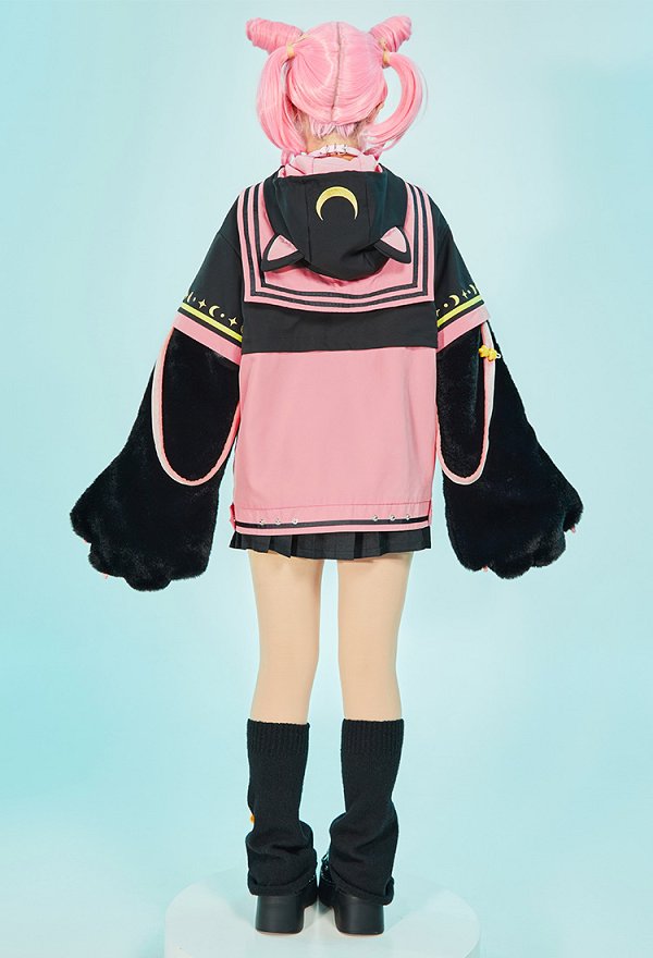 美少女戦士 セーラームーン ちびうさ パーカー 洋服 肉球 手袋付き 黒色＆ピンク