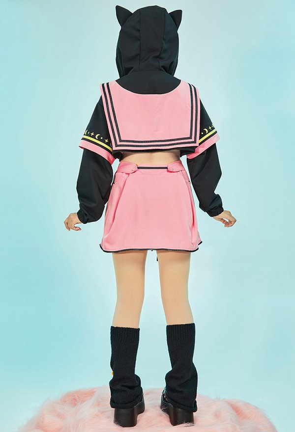美少女戦士 セーラームーン ちびうさ パーカー 洋服 肉球 手袋付き 黒色＆ピンク