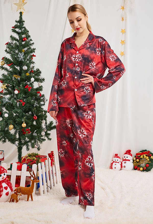 クリスマス女性大人タイダイ雪模様長袖平織りパジャマセットパジャマラウンジセットパンツコスチューム2ピース衣装 クリスマス女性大人タイダイ雪模様長袖平織りパジャマセットパジャマラウンジセットパンツコスチューム2ピース衣装