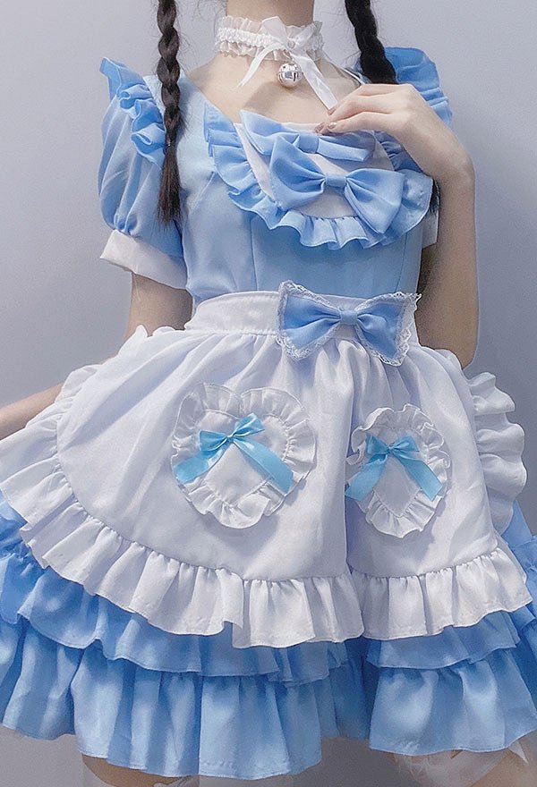 かわいい メイド服 バブル フリル リボン 制服 ロリータ ドレス コスプレ衣装 かわいい メイド服 バブル フリル リボン 制服 ロリータ ドレス コスプレ衣装