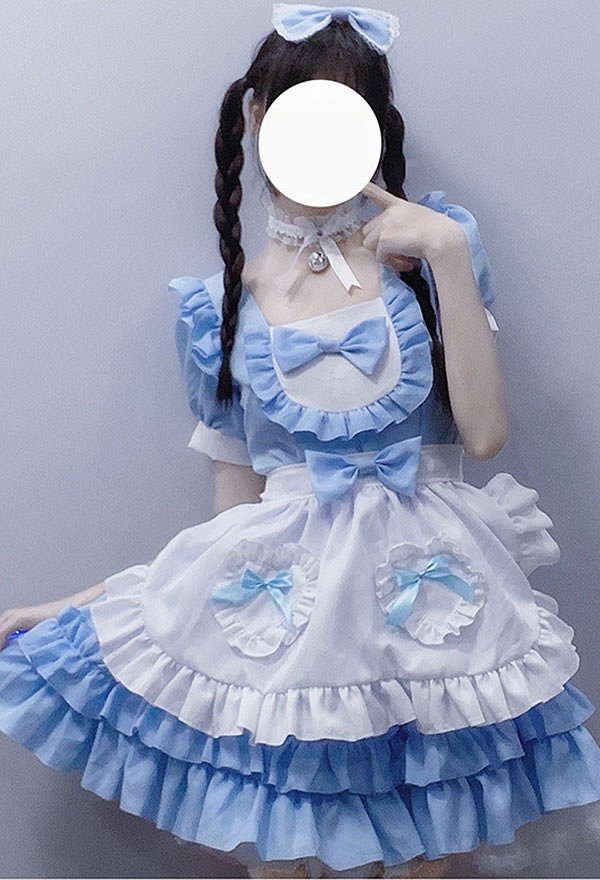 かわいい メイド服 バブル フリル リボン 制服 ロリータ ドレス コスプレ衣装 かわいい メイド服 バブル フリル リボン 制服 ロリータ ドレス コスプレ衣装