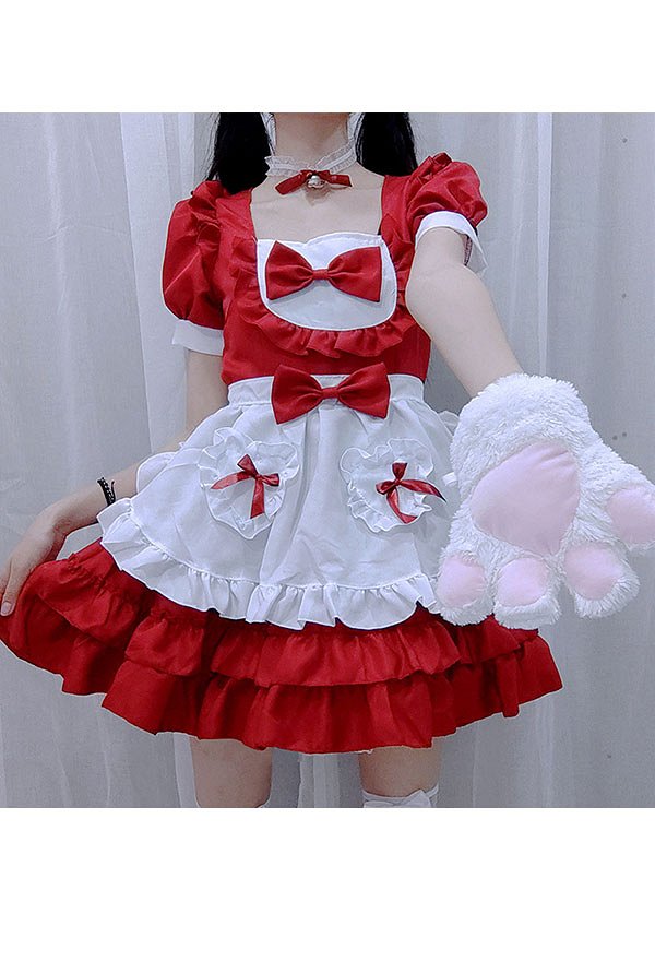 かわいい メイド服 バブル フリル リボン 制服 ロリータ ドレス コスプレ衣装 かわいい メイド服 バブル フリル リボン 制服 ロリータ ドレス コスプレ衣装