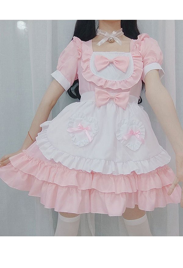 かわいい メイド服 バブル フリル リボン 制服 ロリータ ドレス コスプレ衣装 かわいい メイド服 バブル フリル リボン 制服 ロリータ ドレス コスプレ衣装
