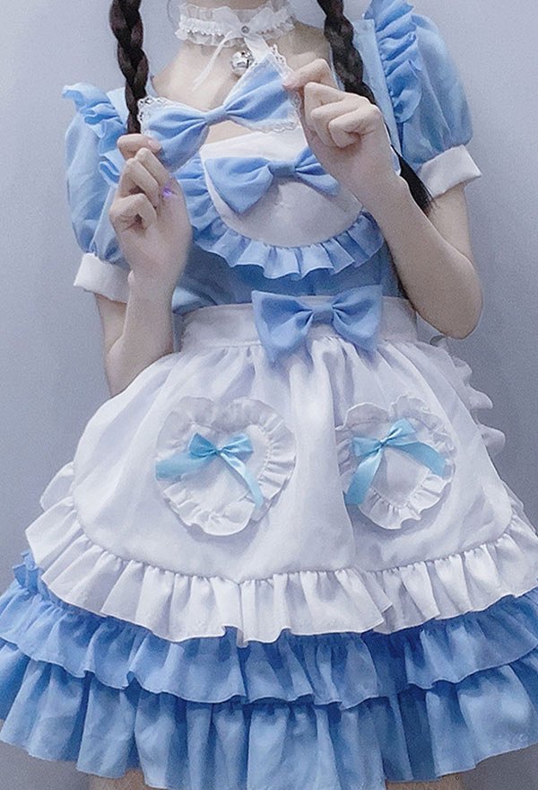 かわいい メイド服 バブル フリル リボン 制服 ロリータ ドレス コスプレ衣装 かわいい メイド服 バブル フリル リボン 制服 ロリータ ドレス コスプレ衣装