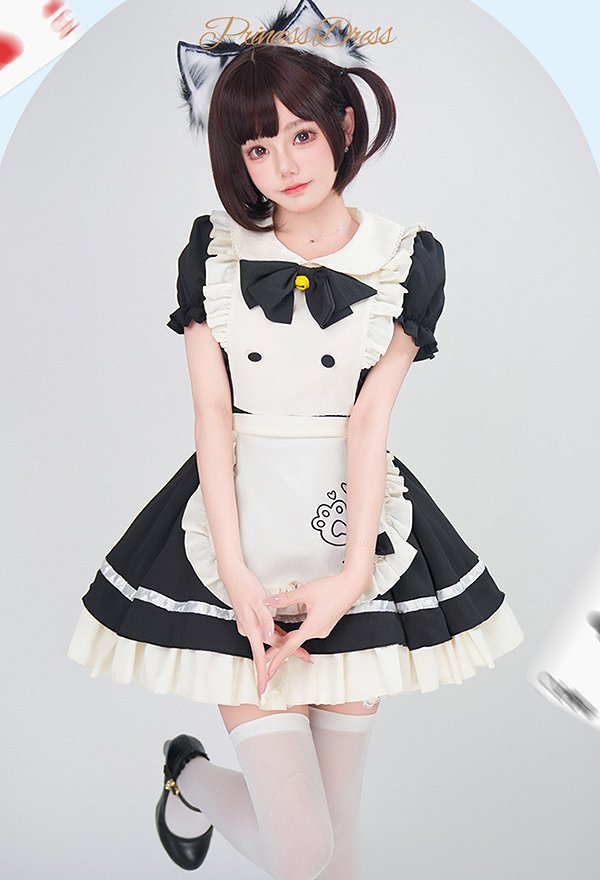三分妄想 可愛い メイド服 襟付き ワンピース コスプレ 衣装