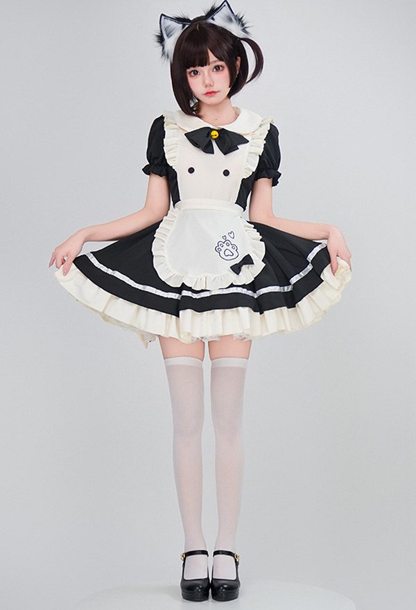 三分妄想 可愛い メイド服 襟付き ワンピース コスプレ 衣装