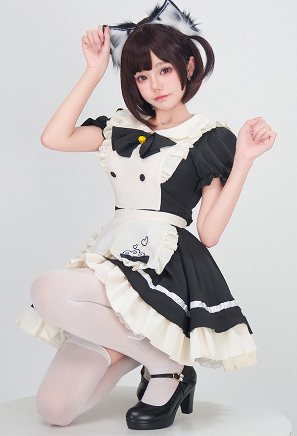 三分妄想 可愛い メイド服 襟付き ワンピース コスプレ 衣装