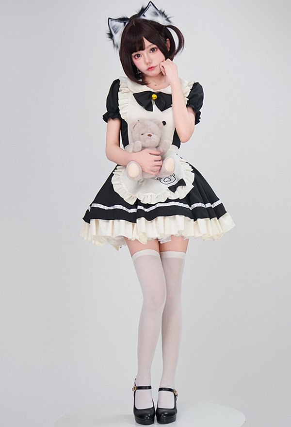 三分妄想 可愛い メイド服 襟付き ワンピース コスプレ 衣装