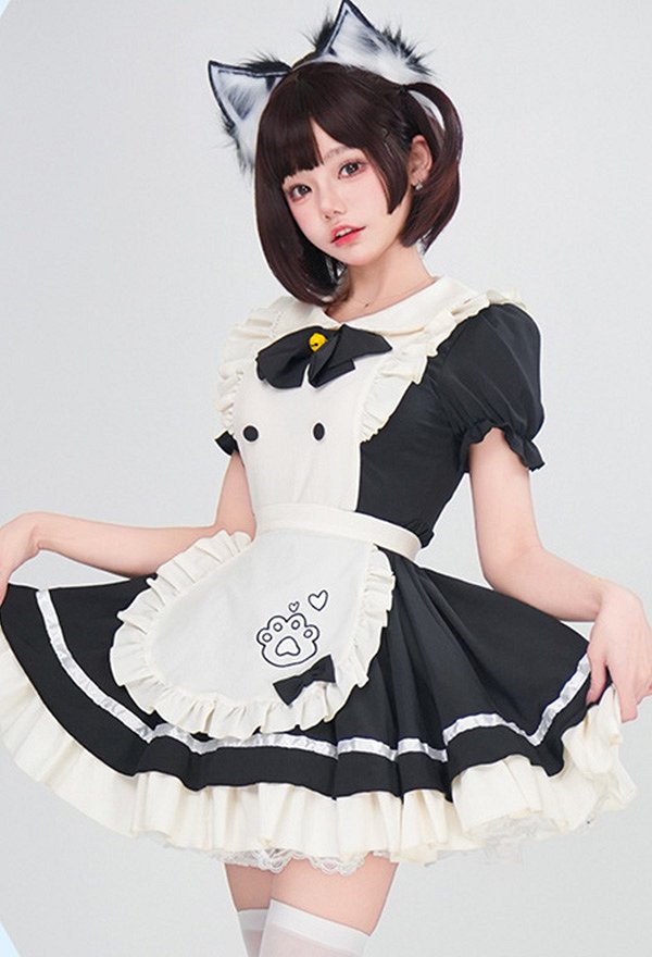三分妄想 可愛い メイド服 襟付き ワンピース コスプレ 衣装