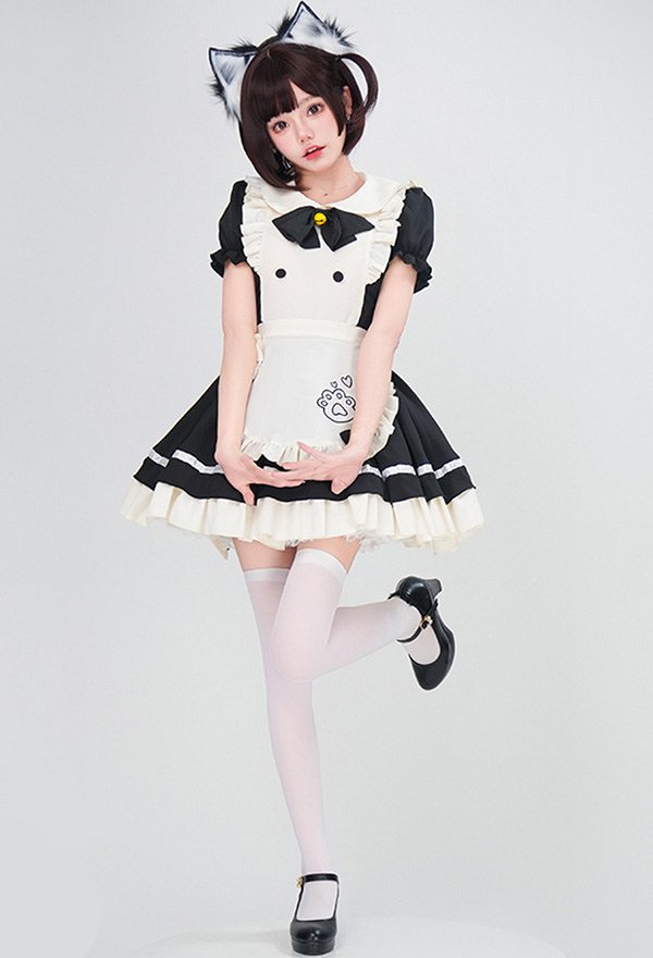 三分妄想 可愛い メイド服 襟付き ワンピース コスプレ 衣装
