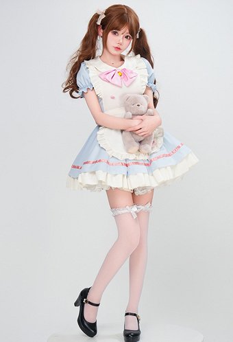三分妄想 かわいい メイド服 青色 ロリータ ドレス コスプレ 衣装