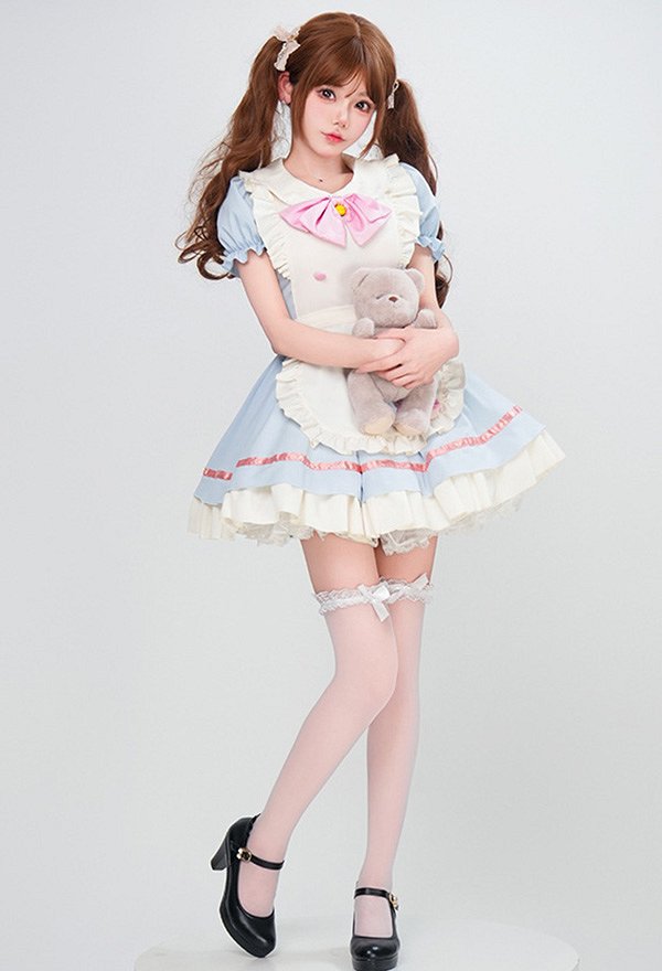 三分妄想 かわいい メイド服 青色 ロリータ ドレス コスプレ 衣装 三分妄想 かわいい メイド服 青色 ロリータ ドレス コスプレ 衣装