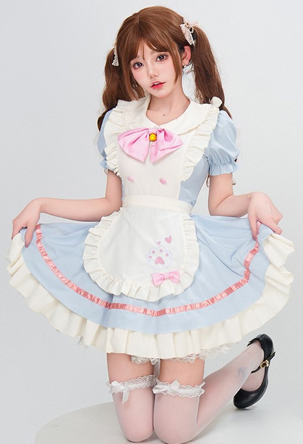 三分妄想 かわいい メイド服 青色 ロリータ ドレス コスプレ 衣装 三分妄想 かわいい メイド服 青色 ロリータ ドレス コスプレ 衣装