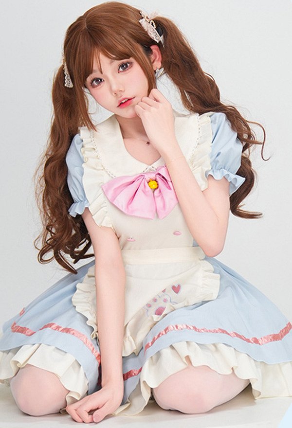 三分妄想 かわいい メイド服 青色 ロリータ ドレス コスプレ 衣装 三分妄想 かわいい メイド服 青色 ロリータ ドレス コスプレ 衣装