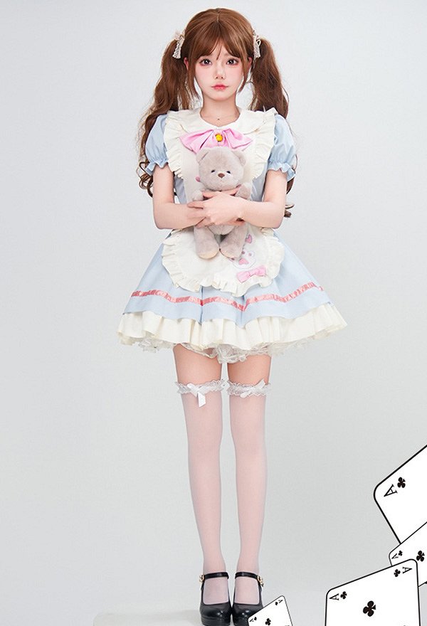 三分妄想 かわいい メイド服 青色 ロリータ ドレス コスプレ 衣装 三分妄想 かわいい メイド服 青色 ロリータ ドレス コスプレ 衣装