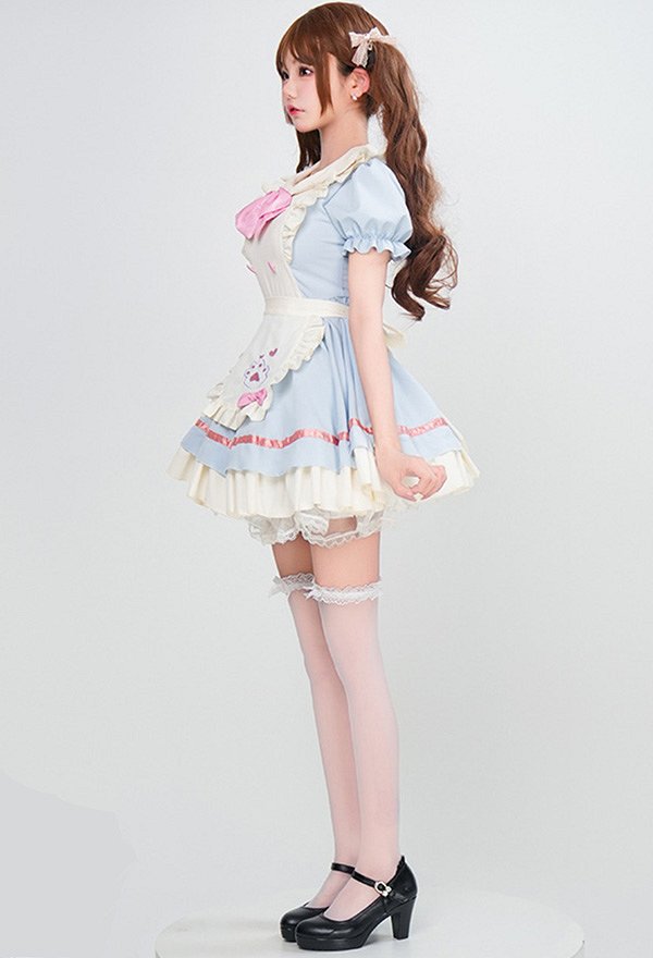 三分妄想 かわいい メイド服 青色 ロリータ ドレス コスプレ 衣装 三分妄想 かわいい メイド服 青色 ロリータ ドレス コスプレ 衣装