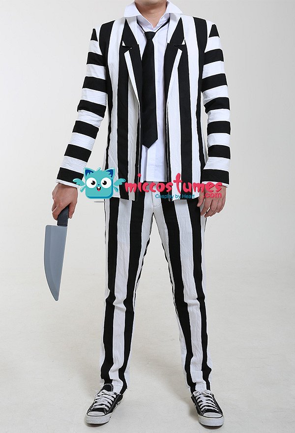ハロウィン コスプレ 衣装 男性用 黒と白 縦縞 ハロウィン仮装ネクタイ付き ハロウィン コスプレ 衣装 男性用 黒と白 縦縞 ハロウィン仮装ネクタイ付き