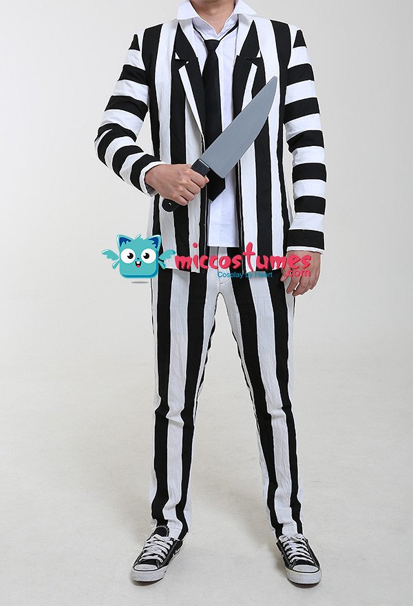 ハロウィン コスプレ 衣装 男性用 黒と白 縦縞 ハロウィン仮装ネクタイ付き ハロウィン コスプレ 衣装 男性用 黒と白 縦縞 ハロウィン仮装ネクタイ付き
