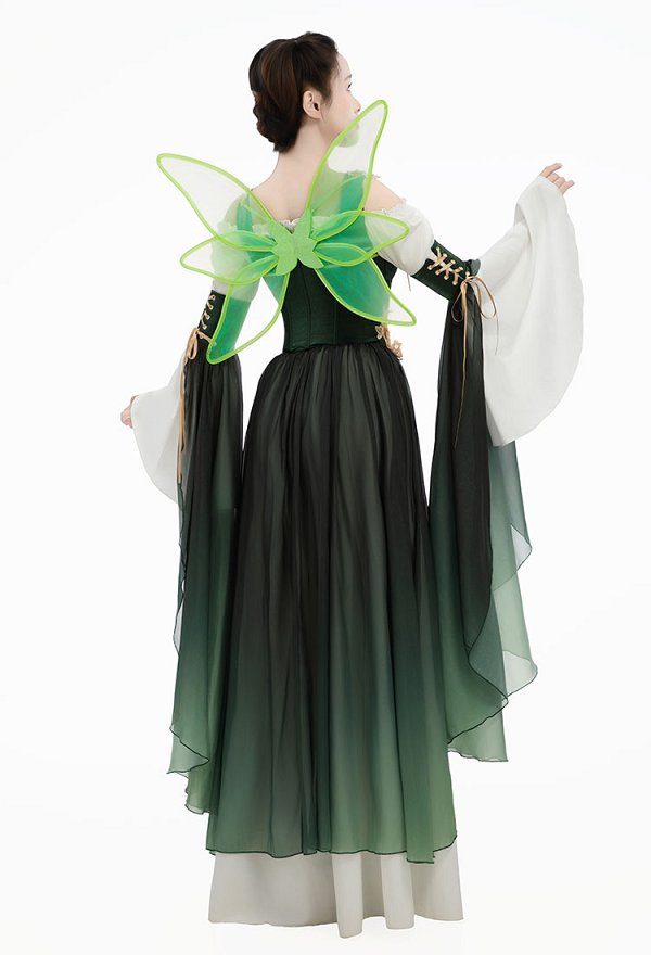 中世 エルフ 妖精 グラデーショングリーン ドレス コスプレ 衣装
