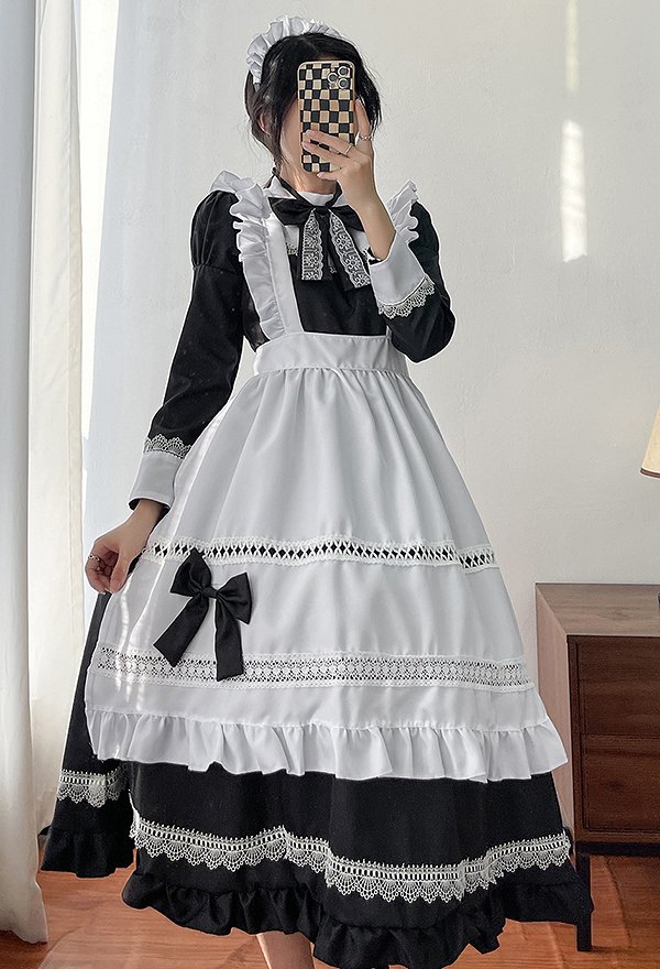 長袖 メイド服 長裾 ドレス 長袖 メイド服 長裾 ドレス