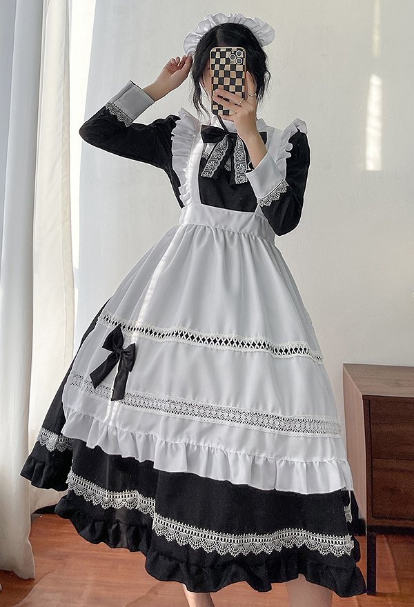 長袖 メイド服 長裾 ドレス 長袖 メイド服 長裾 ドレス