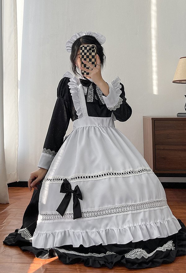 長袖 メイド服 長裾 ドレス 長袖 メイド服 長裾 ドレス
