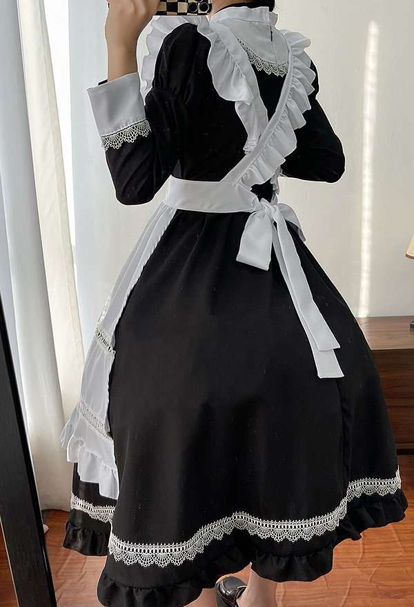 長袖 メイド服 長裾 ドレス 長袖 メイド服 長裾 ドレス