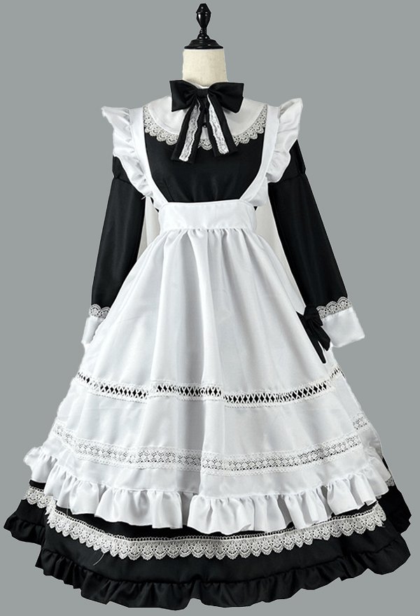 長袖 メイド服 長裾 ドレス 長袖 メイド服 長裾 ドレス