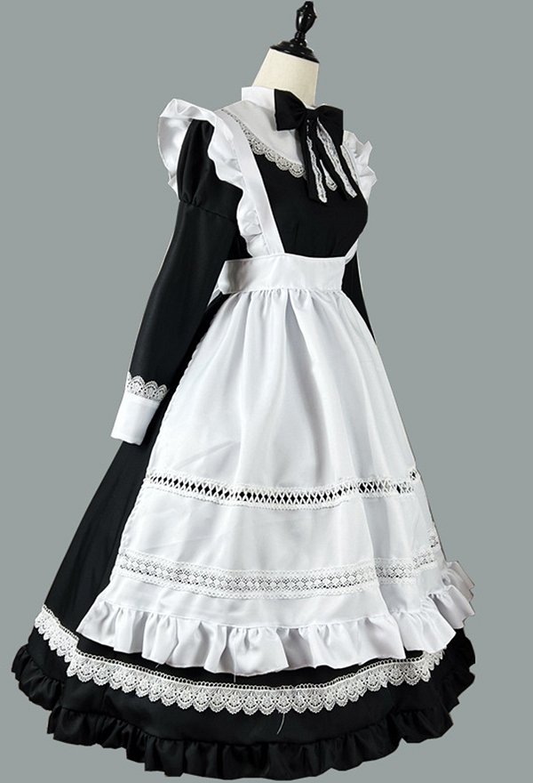 長袖 メイド服 長裾 ドレス 長袖 メイド服 長裾 ドレス