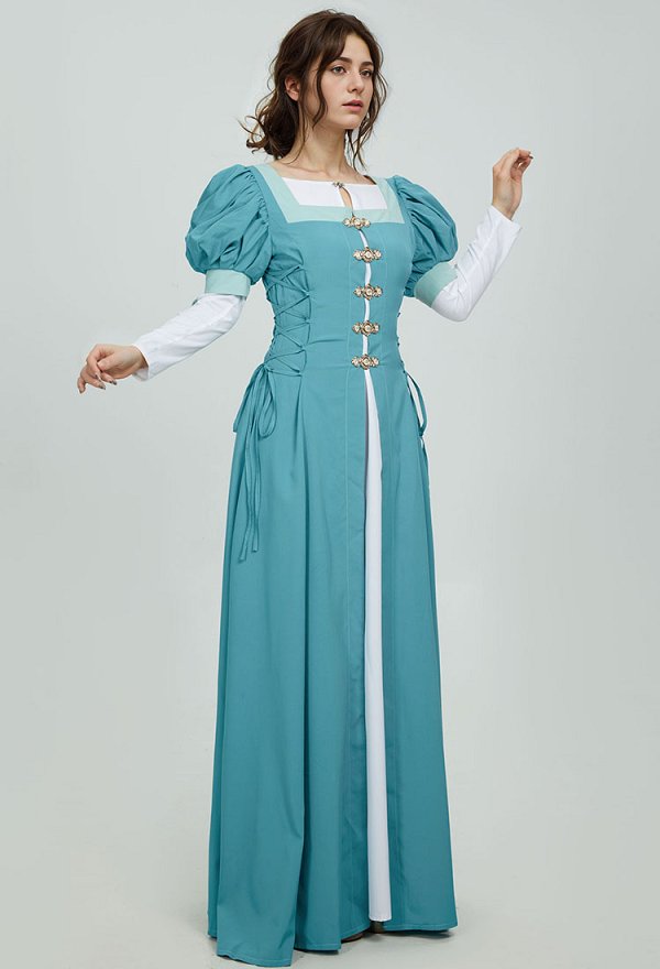 中世 エルフ 妖精  青緑色 ワンピース コスプレ 衣装