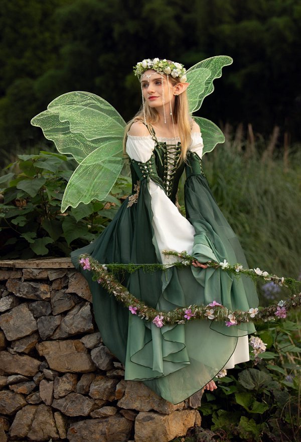 中世 エルフ 妖精 コスプレ コルセット ワンピース 緑色 中世 エルフ 妖精 コスプレ コルセット ワンピース 緑色