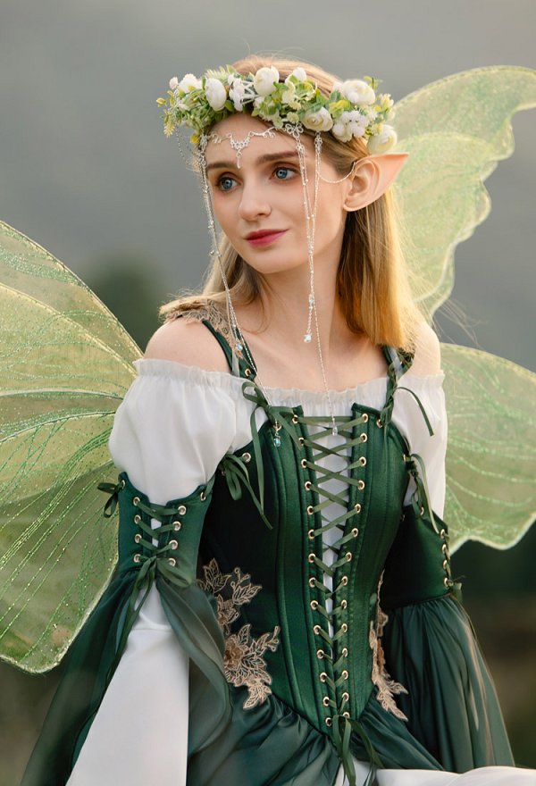 中世 エルフ 妖精 コスプレ コルセット ワンピース 緑色 中世 エルフ 妖精 コスプレ コルセット ワンピース 緑色