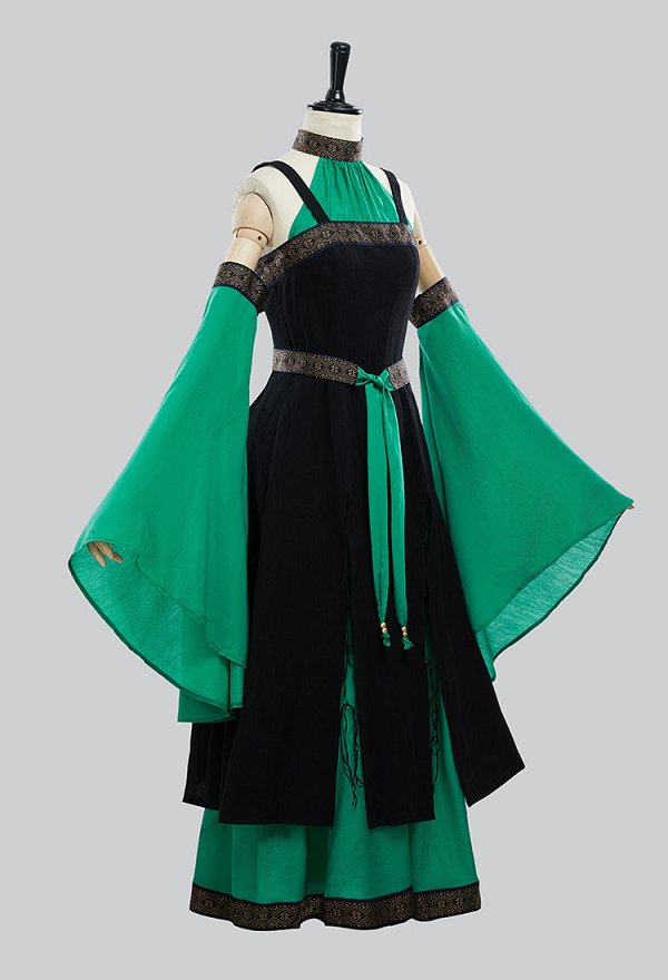 中世 エルフ 妖精 ダークグリーン ワンピース コスプレ 衣装