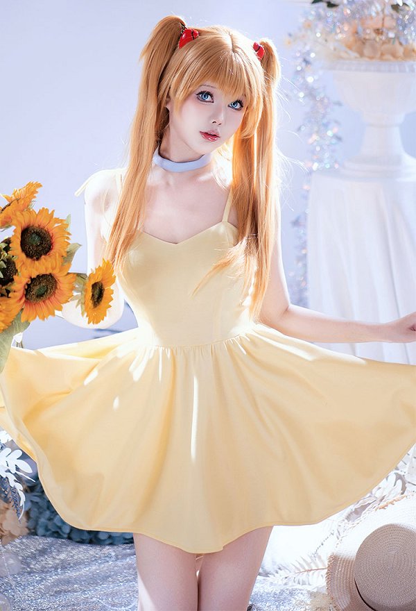 EVA アスカ 黄色い ワンピース コスプレ 衣装
