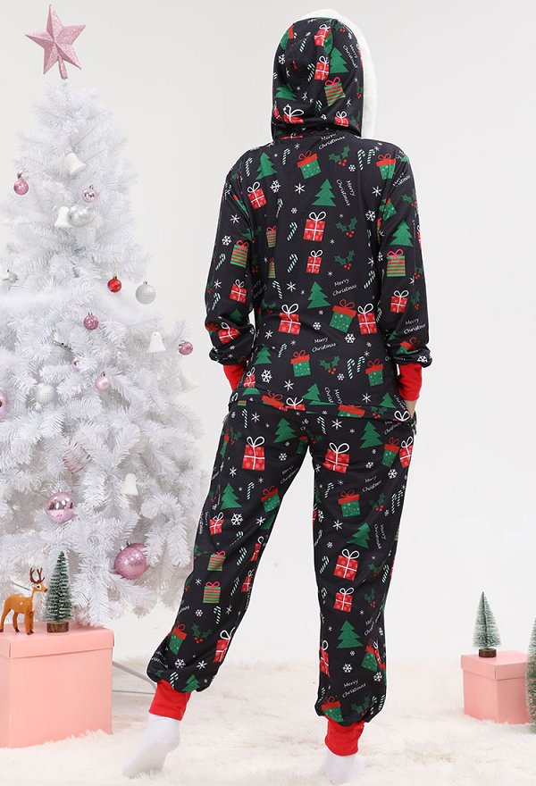 クリスマス 可愛い プレゼント つなぎ パジャマ オールインワン 黒色 クリスマス 可愛い プレゼント つなぎ パジャマ オールインワン 黒色