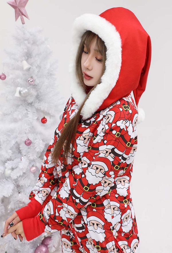 クリスマス サンタクロース 可愛い つなぎ パジャマ オールインワン 黒色