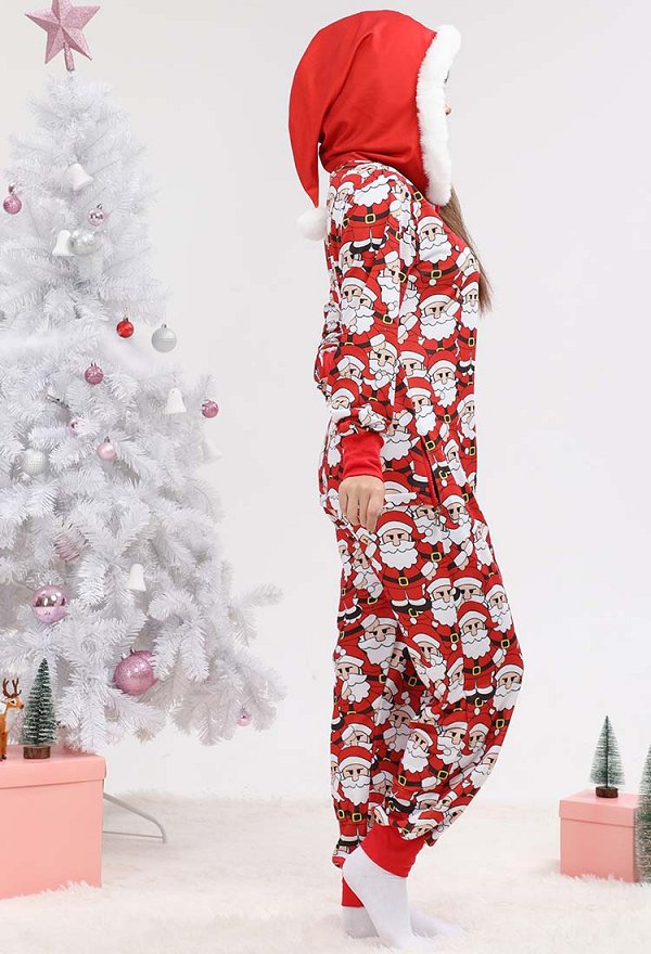クリスマス サンタクロース 可愛い つなぎ パジャマ オールインワン 黒色