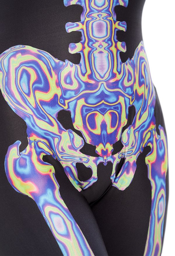ハロウィン レーザー スカルプリント ゴシック ボディスーツ ハロウィン レーザー スカルプリント ゴシック ボディスーツ