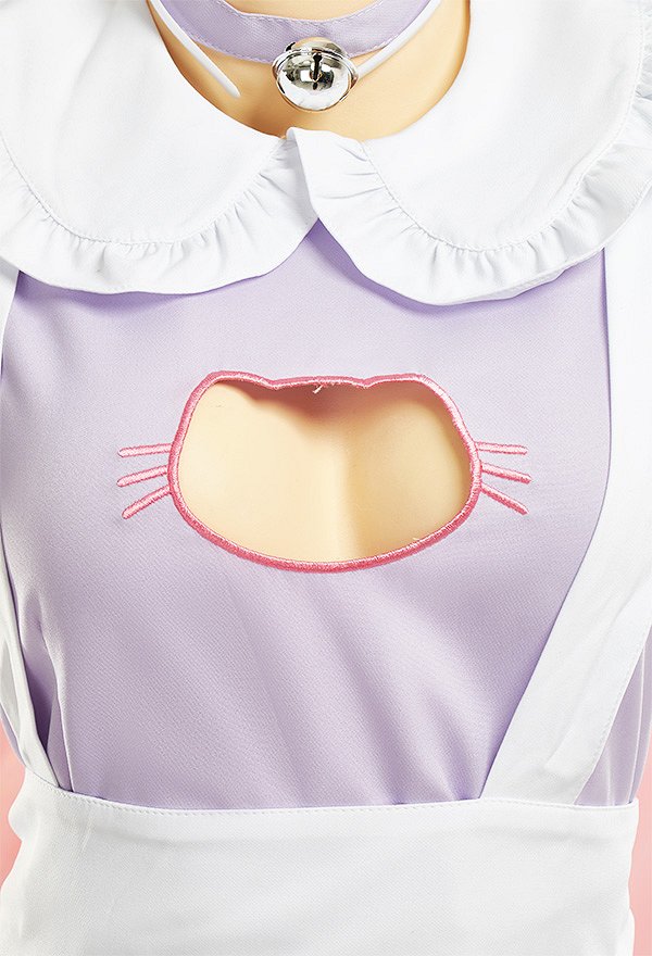 女性 多色 セクシー 胸中空 メイド ドレス ホームウェア 猫 エプロン コスプレ 衣装