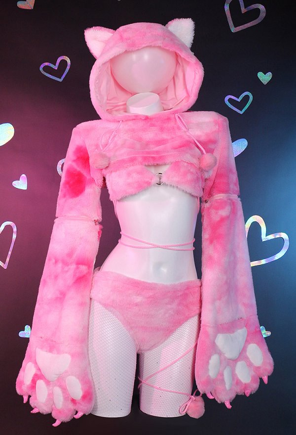 ピンク猫 セクシー ランジェリー 肉球 手袋付き