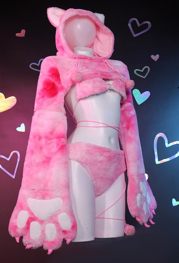 ピンク猫 セクシー ランジェリー 肉球 手袋付き