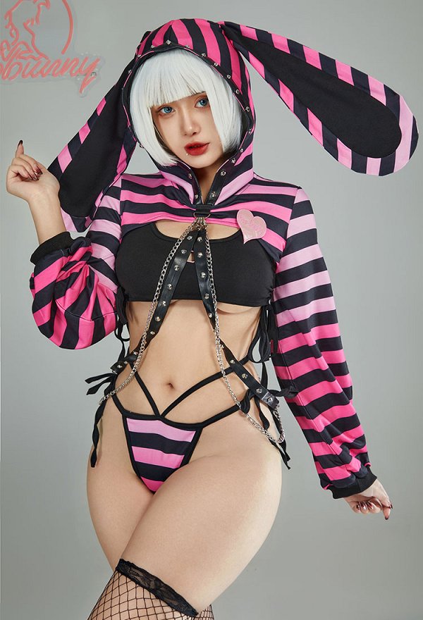 長袖 セクシー 下着 黒＆ピンク