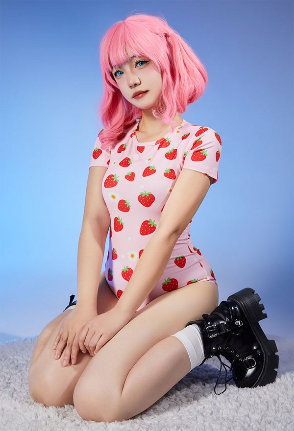 イチゴ ボディスーツ セクシー 下着 ピンク イチゴ ボディスーツ セクシー 下着 ピンク