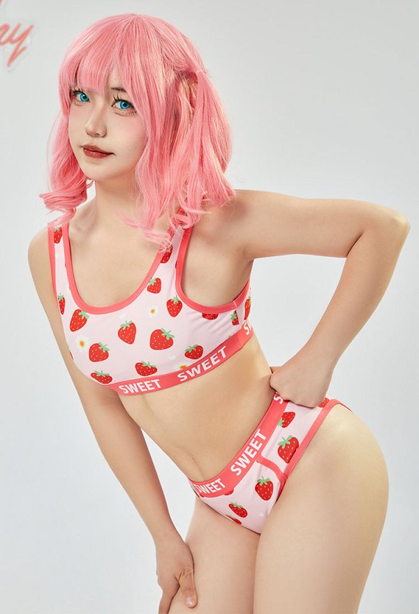 イチゴ スポーツブラ セクシー 下着 ピンク
