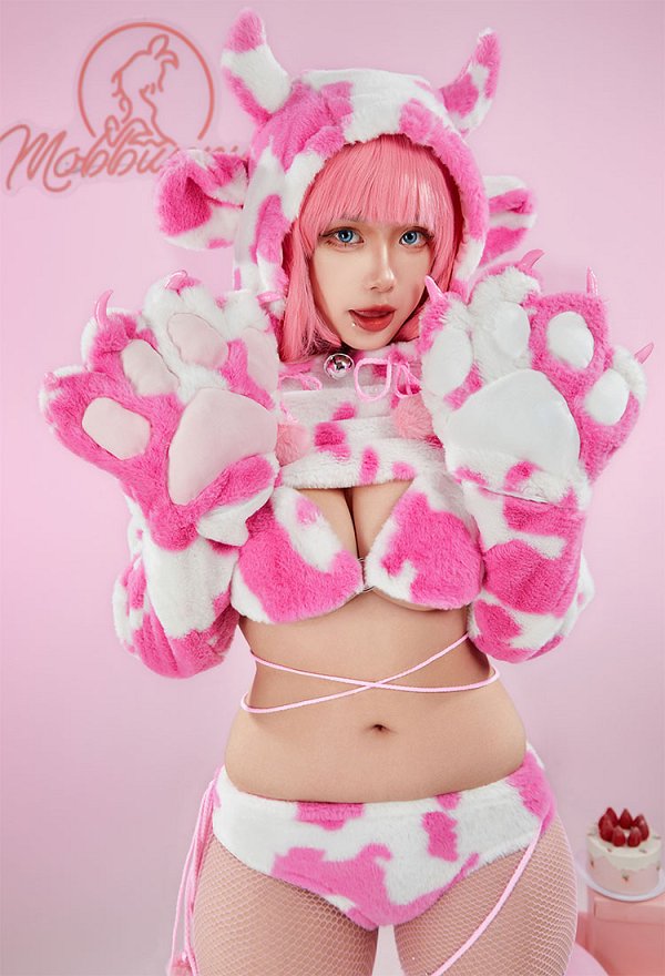 乳牛 可愛い ホームウェア 下着 獣人 肉球 手袋付き ピンク 乳牛 可愛い ホームウェア 下着 獣人 肉球 手袋付き ピンク