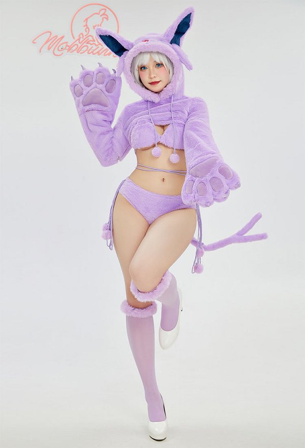 PM エーフィ コスプレ 派生服 モコモコ服 獣爪手袋付き