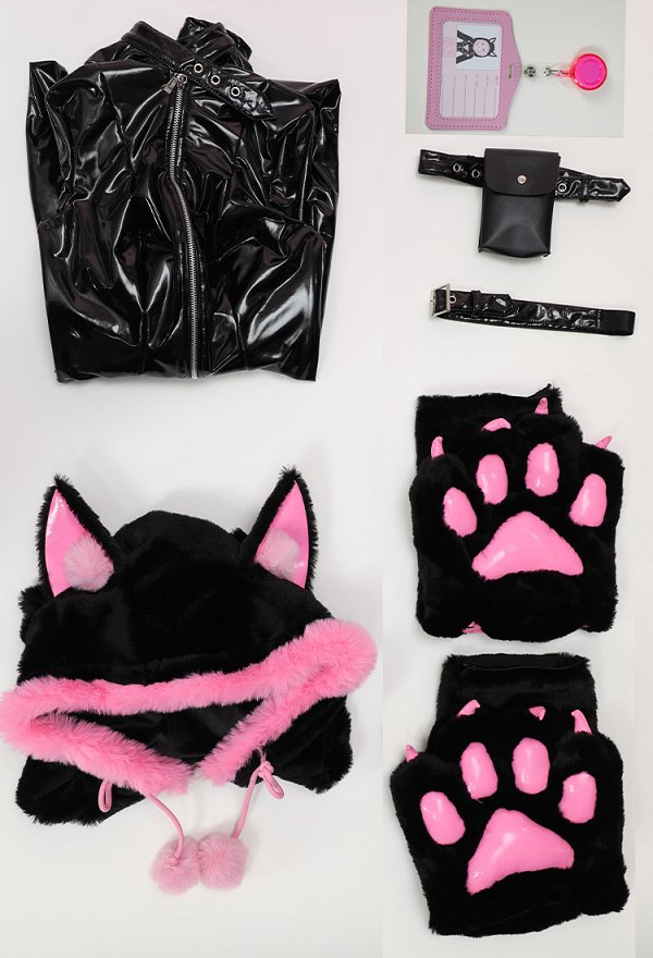 黒猫 レンパーカー セクシー ボディスーツ ランジェリー PUレザー 下着 肉球 手袋付き 黒猫 レンパーカー セクシー ボディスーツ ランジェリー PUレザー 下着 肉球 手袋付き