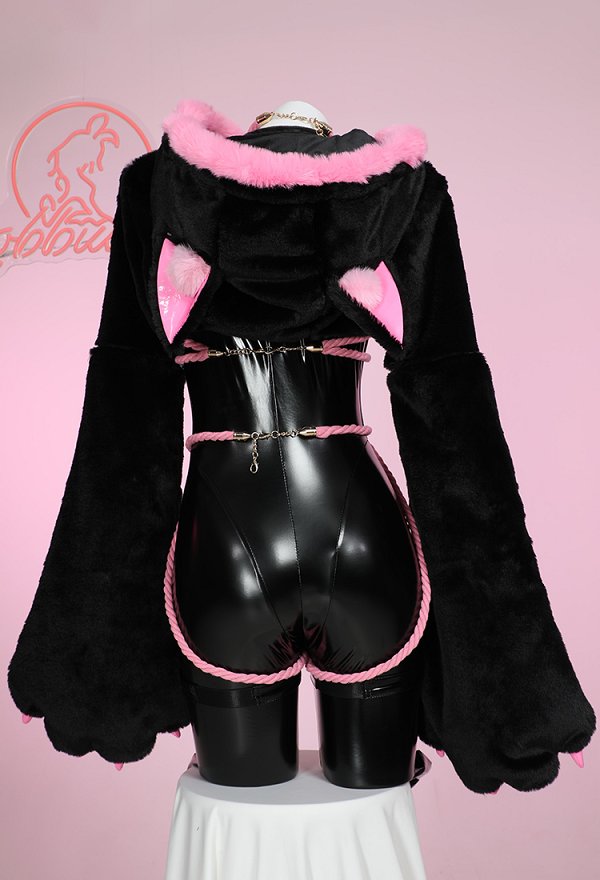 黒猫 レンパーカー セクシー ボディスーツ ランジェリー PUレザー 下着 肉球 手袋付き 黒猫 レンパーカー セクシー ボディスーツ ランジェリー PUレザー 下着 肉球 手袋付き