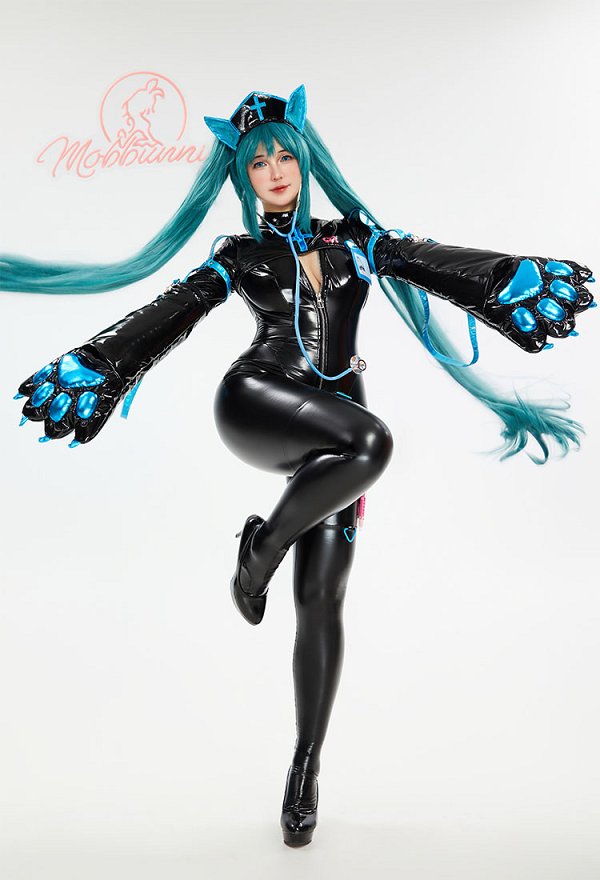ミク ナース セクシー エナメル ボディスーツ コスプレ 黒色 青色 ミク ナース セクシー エナメル ボディスーツ コスプレ 黒色 青色