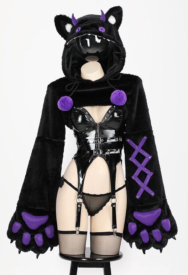 ゴシック セクシー コスプレ 黒紫色 下着 肉球手袋付き